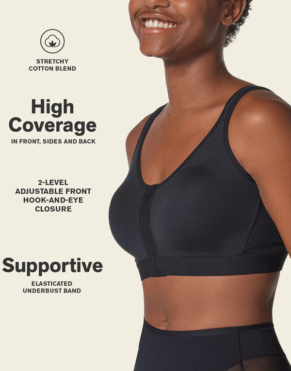 NEW! Stretch Cotton Posture Correcter Wireless Bra With Removeable Pads-All-in-one-Black