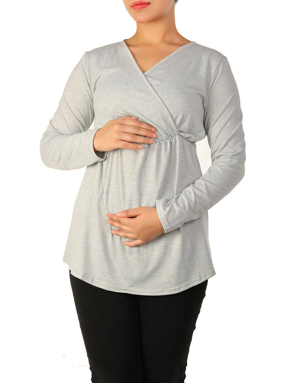LOSHA MOMMY FULL SLEEVES NURSING SHIRT-GREY