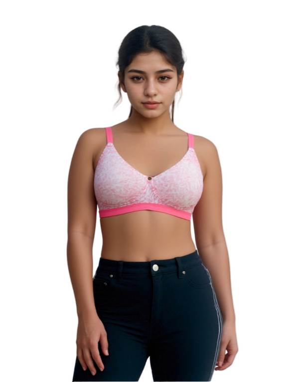 Losha True Curv Double Layered Non Wired Full Coverage Super Support Bra - Pink Print